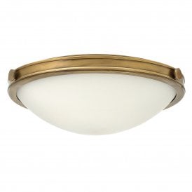 Elstead Hinkley Collier 3 Light Medium Flush Ceiling Fitting In Herritage Brass Finish With Opal Glass Shade