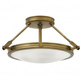 Elstead Hinkley Collier 3 Light Semi Flush Ceiling Fitting In Herritage Brass Finish With Opal Glass Shade