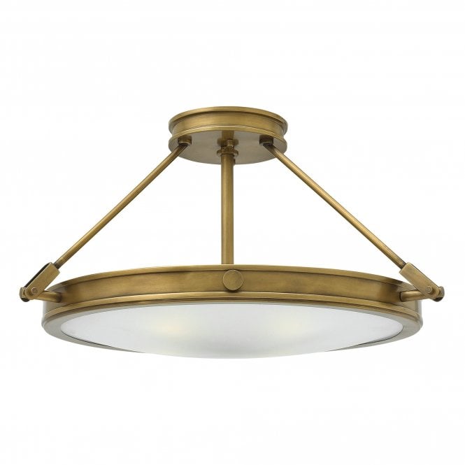 Elstead Lighting Elstead Hinkley Collier 4 Light Semi Flush Ceiling Fitting In Herritage Brass Finish With Opal Glass Shade