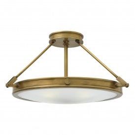 Elstead Hinkley Collier 4 Light Semi Flush Ceiling Fitting In Herritage Brass Finish With Opal Glass Shade
