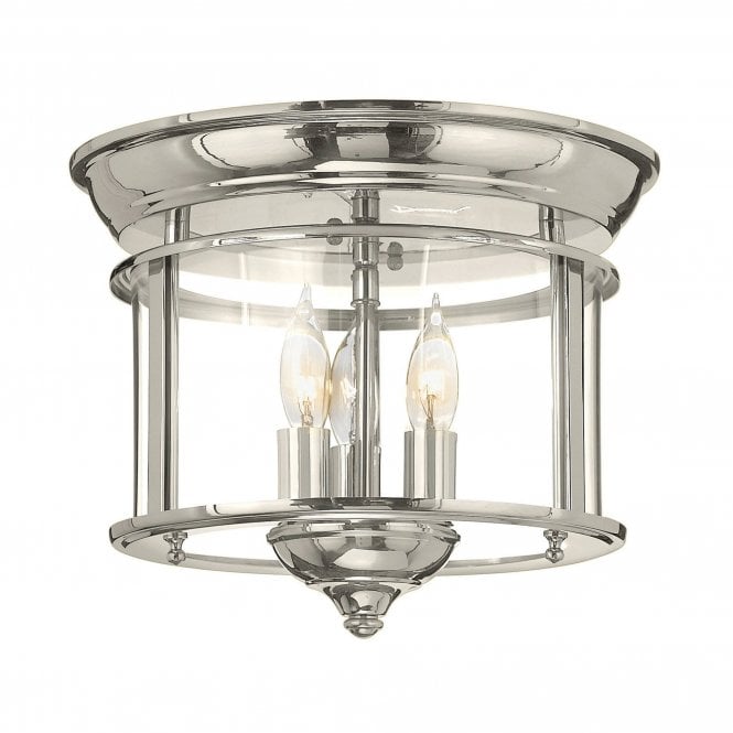 Elstead Lighting Elstead Hinkley Gentry 3 Light Flush Ceiling Fitting In Polished Nickel Finish