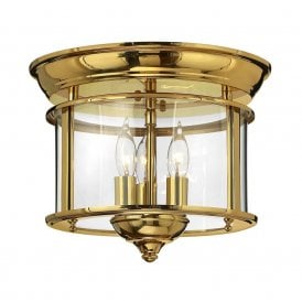 Elstead Hinkley Gentry 3 Light Flush Ceiling Fitting In Polished Solid Brass Finish