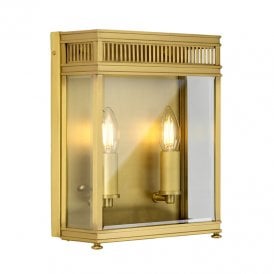 Elstead Holborn 2 Light Medium Half Outdoor Wall Lantern in Brushed Brass Finish with Clear Glass