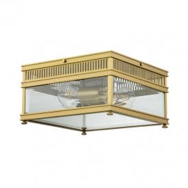 Elstead Holborn 2 Light Outdoor Flush Ceiling Fitting In Brushed Brass Finish
