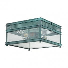 Elstead Holborn 2 Light Outdoor Flush Ceiling Fitting In Verdigris Finish