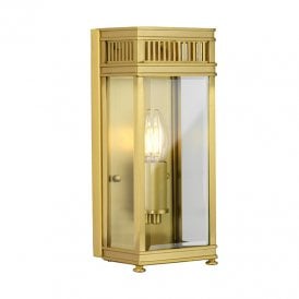 Elstead Holborn single Light Small Half Outdoor Wall Lantern in Brushed Brass Finish With Clear Glass