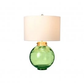 Elstead Kara Single Light Glass Table Lamp in Green Finish Complete with White Faux Silk Shade