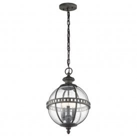 Elstead Kichler Halleron 3 Light Outdoor Ceiling Pendant Lantern In Londonderry Finish