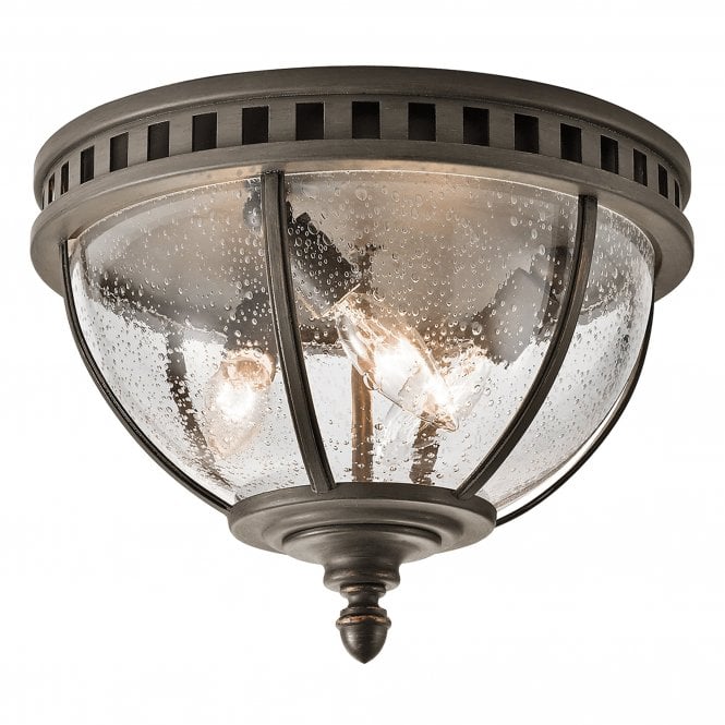 Elstead Lighting Elstead Kichler Halleron 3 Light Outdoor Flush Ceiling Porch Fitting In Londonderry Finish