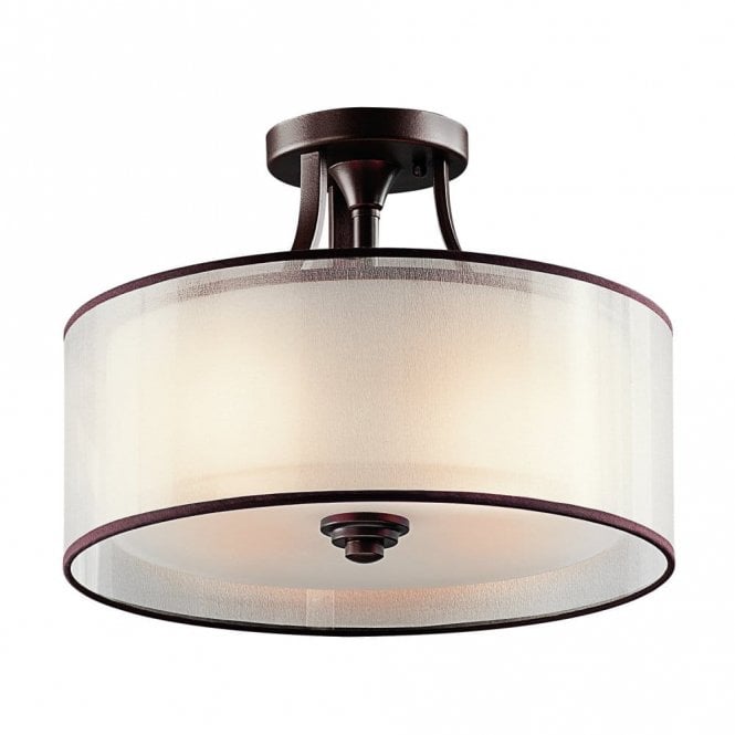 Elstead Lighting Elstead Kichler Lacey 3 Light Semi Flush Ceiling Fitting In Mission Bronze Finish With Opal Glass Shade