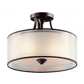 Elstead Kichler Lacey 3 Light Semi Flush Ceiling Fitting In Mission Bronze Finish With Opal Glass Shade