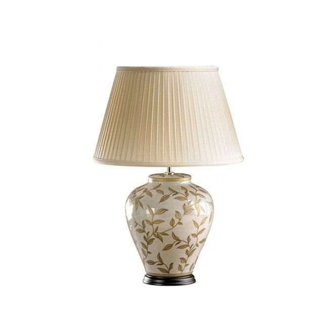 Elstead Lighting Elstead Leaves Single Light Ceramic Table Lamp in Cream and Gold Finish with Cream Pleated Shade