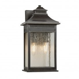 Elstead Livingston Coastal 2 Light Medium Wall Lantern in Imperial Bronze Finish with Seeded Glass
