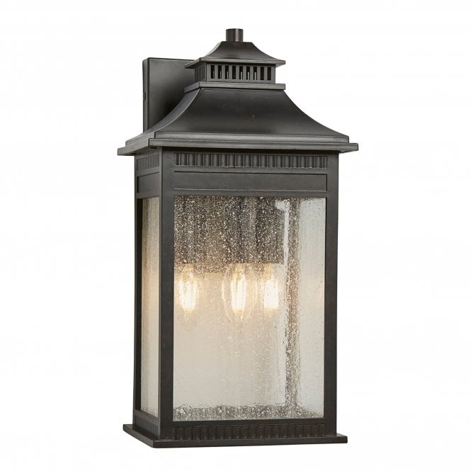 Elstead Lighting Elstead Livingston Coastal 3 Light Large Wall Lantern in Imperial Bronze Finish with Seeded Glass