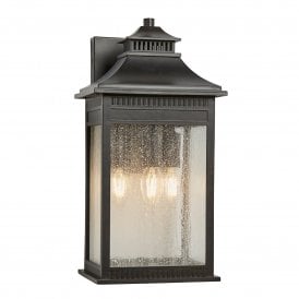 Elstead Livingston Coastal 3 Light Large Wall Lantern in Imperial Bronze Finish with Seeded Glass