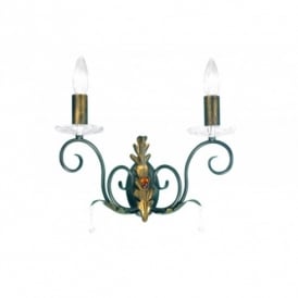 Elstead Lunetta 2 Light Wall Fitting with Bronze Patina Finish and Crystal Detail