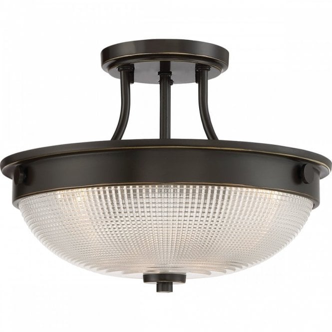 Elstead Lighting Elstead Mantle 2 Light Semi Flush Ceiling Fitting in Palladian Bronze Finish with Glass Shade