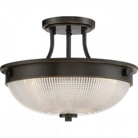 Elstead Mantle 2 Light Semi Flush Ceiling Fitting in Palladian Bronze Finish with Glass Shade