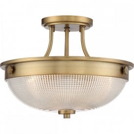 Elstead Mantle 2 Light Semi Flush Ceiling Fitting in Weathered Brass Finish with Glass Shade