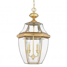 Elstead Newbury 2 Light Ceiling Pendant Made from Solid Brass in Polished Brass Finish