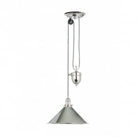 Elstead Provence Single Light Rise and Fall Pendant with Polished Nickel Finish
