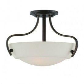 Elstead Quoizel Chantilly 3 Light Semi-Flush Ceiling Fitting in Palladian Bronze with Opal Glass