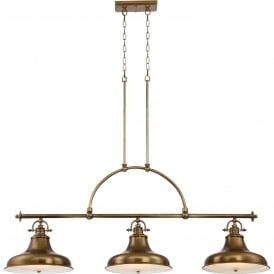 Elstead Quoizel Emery 3 Light Ceiling Bar Pendant in Weathered Brass Finish