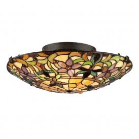 Elstead Quoizel Kami 2 Light Semi Flush Ceiling Fitting In Vintage Bronze Finish And Tiffany Glass Shade