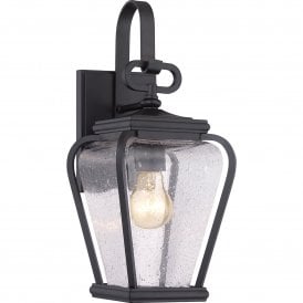 Elstead Quoizel Province Single Light Small Wall Lantern in Mystic Black Finish with Seeded Glass