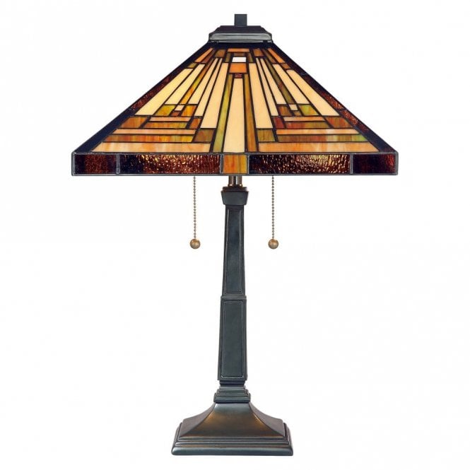 Elstead Lighting Elstead Quoizel Stephen 2 Light Table Lamp In Vintage Bronze Finish And Tiffany Glass Shade