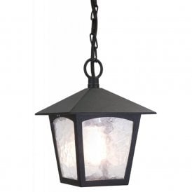 Elstead York Single Light Outdoor Ceiling Pendant Lantern in a Black Finish