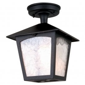Elstead York Single Light Semi-Flush Outdoor Ceiling Lantern in a Black Finish