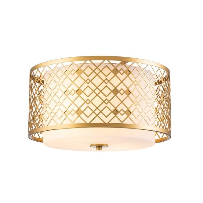 Elstead Lighting Elstead Ziggy 2 Light Glass Flush Ceiling Fitting In Gold Finish