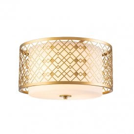 Elstead Ziggy 2 Light Glass Flush Ceiling Fitting In Gold Finish