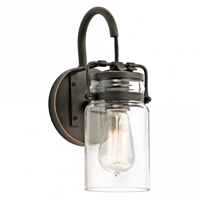 Elstead Lighting Kichler Brinley Single Light Wall Fitting In Olde Bronze Finish With Clear Glass Shade