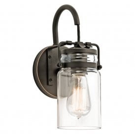 Kichler Brinley Single Light Wall Fitting In Olde Bronze Finish With Clear Glass Shade