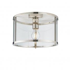 49111 Endon Hopton Single Light Flush Ceiling Fitting In Polished Nickel Finish