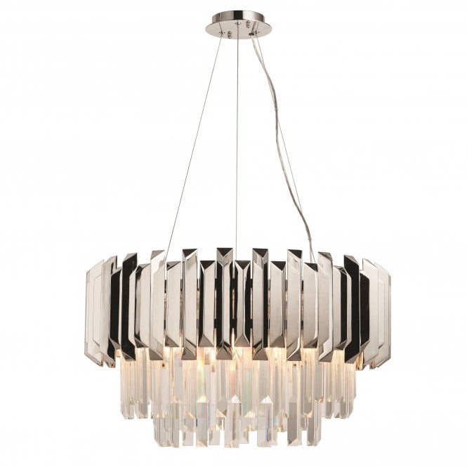Endon Lighting 76430 Valetta 6 Light Ceiling Pendant in Polished Nickel Finish with Clear Glass Crystals