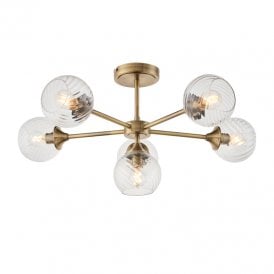 Endon Allegra 6 Arm Glass Semi-Flush Ceiling Fitting In Antique Brass Finish