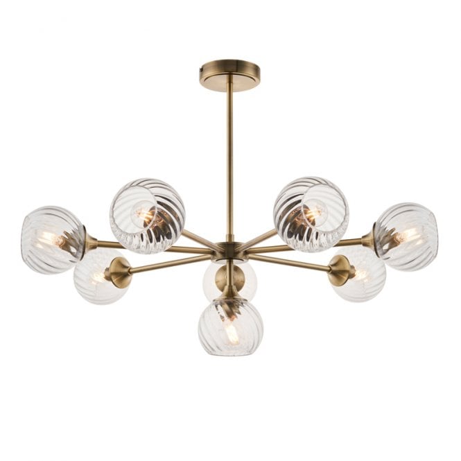 Endon Lighting Endon Allegra 8 Arm Glass Ceiling Pendant In Antique Brass Finish