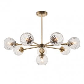 Endon Allegra 8 Arm Glass Ceiling Pendant In Antique Brass Finish