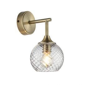 Endon Allegra Single Light Glass Wall Fitting In Antique Brass Finish