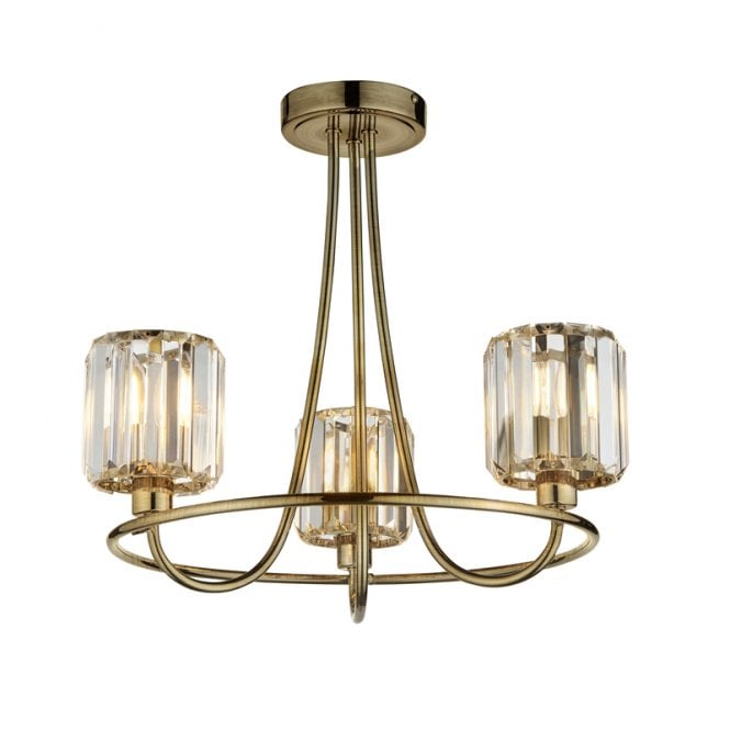 Endon Lighting Endon Berenice 3 Light Glass Semi-Flush Ceiling Fitting In Antique Brass Finish
