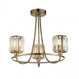 Endon Berenice 3 Light Glass Semi-Flush Ceiling Fitting In Antique Brass Finish
