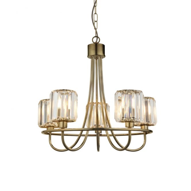 Endon Lighting Endon Berenice 5 Light Glass Chandelier In Antique Brass Finish