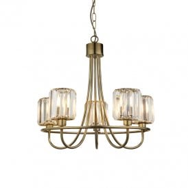 Endon Berenice 5 Light Glass Chandelier In Antique Brass Finish