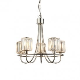 Endon Berenice 5 Light Glass Chandelier In Nickel Finish