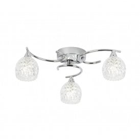 Endon Boyer 3 Light Polished Chrome Ceiling Fixture with Zig-Zag Glass Shade