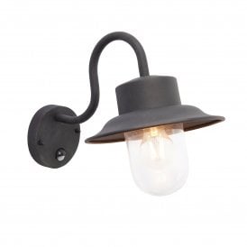 Endon Chesham Single Light Outdoor Wall Fitting In Textured Black Painted Finish With PIR Sensor