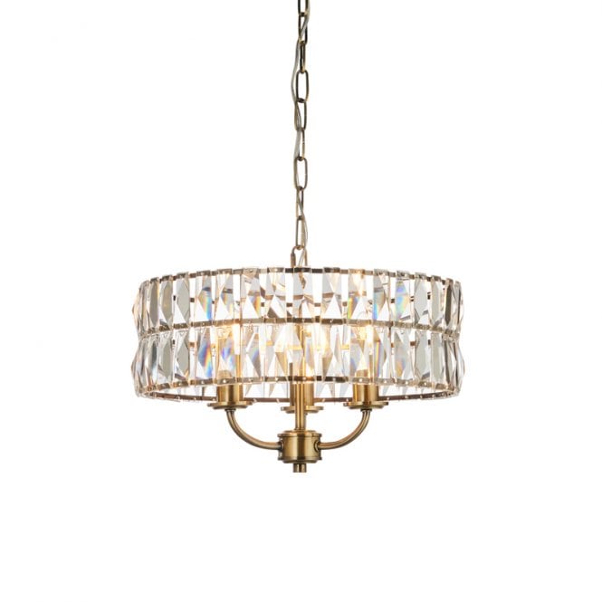 Endon Lighting Endon Clifton 3 Light Glass Chandelier In Antique Brass Finish